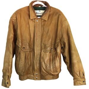 Vintage Aeropostale Tan Leather Bomber Jacket Coat Flight Aviator Mens Large